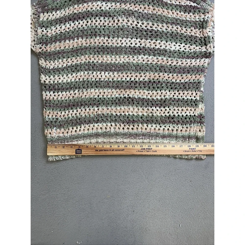 MOD Lusive Sweater Womens Large Purple Green Striped Chunky Knit Pullover V Neck